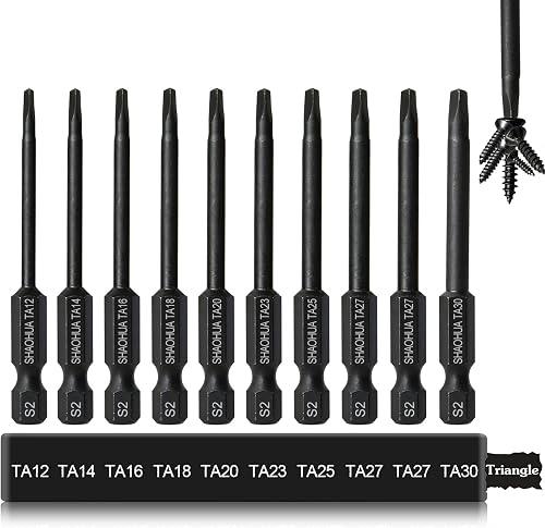 10PCS Triangle Screwdriver Set, 2.5Inch Long Triangle Screwdriver, Magnetic Screwdriver Bit Set, S2 Steel Screwdriver Drill Bit Set,1/4 Hex-Shank Drill Bit Set, Sizes TA12/14/16/18/20/23/25/27 (x2)/30