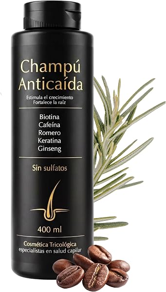 Champu Anticaida Hombre y Mujer 400ml | Formula Completa de Champu Cafeina + Biotina + Ginseng + Vitaminas Para el Pelo | Estimula el Crecimiento, Fortalece la Raíz | Sin Sulfatos | Uso Diario - 1