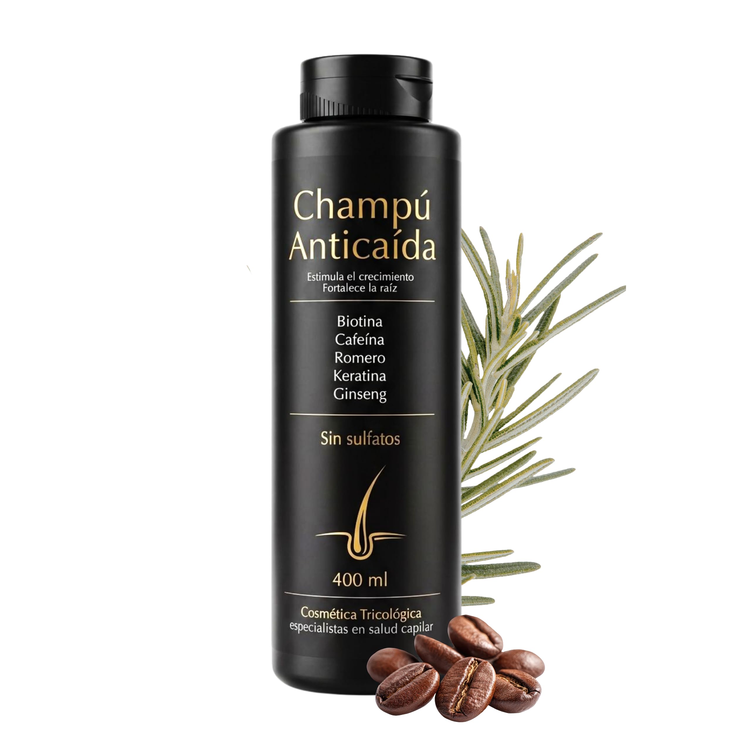 Champu Anticaida Hombre y Mujer 400ml | Formula Completa de Champu Cafeina + Biotina + Ginseng + Vitaminas Para el Pelo | Estimula el Crecimiento, Fortalece la Raíz | Sin Sulfatos | Uso Diario