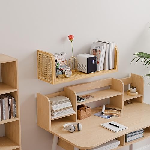 Miniatura 8 de Estante de pared de ratán, estantes colgantes para pared, estantes decorativos para decoración natural de guardería, estantes de repisa de fotos,