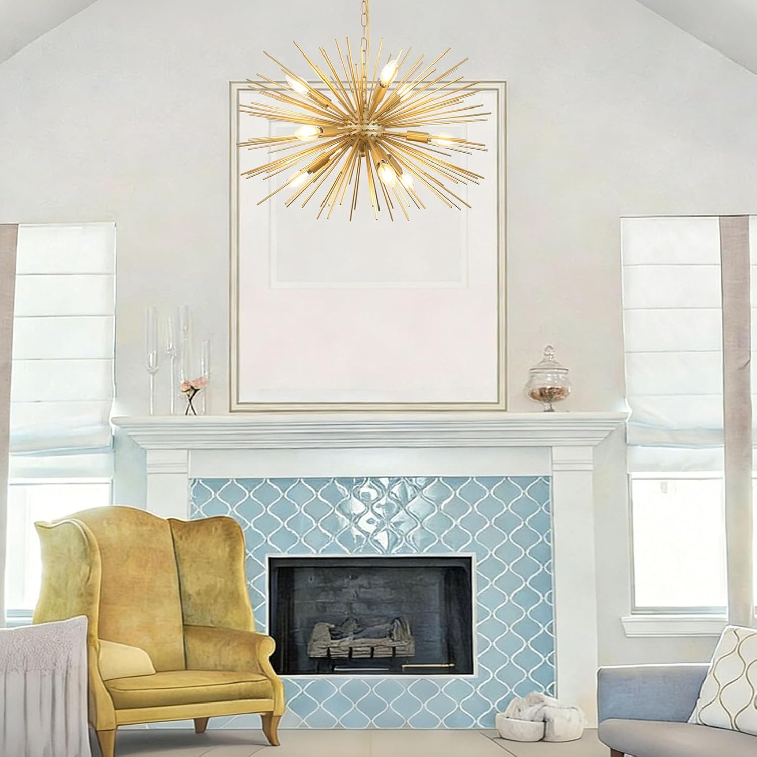 24" Modern Golden Sputnik Chandelier 9-Lights Mid-Century Modern Luxury Starburst Chandelier Gold Solid Metal Satellite Sputnik Chandeliers for Dining Room, Kitchen, Bedroom, Living Room Golden 24" 9-Light