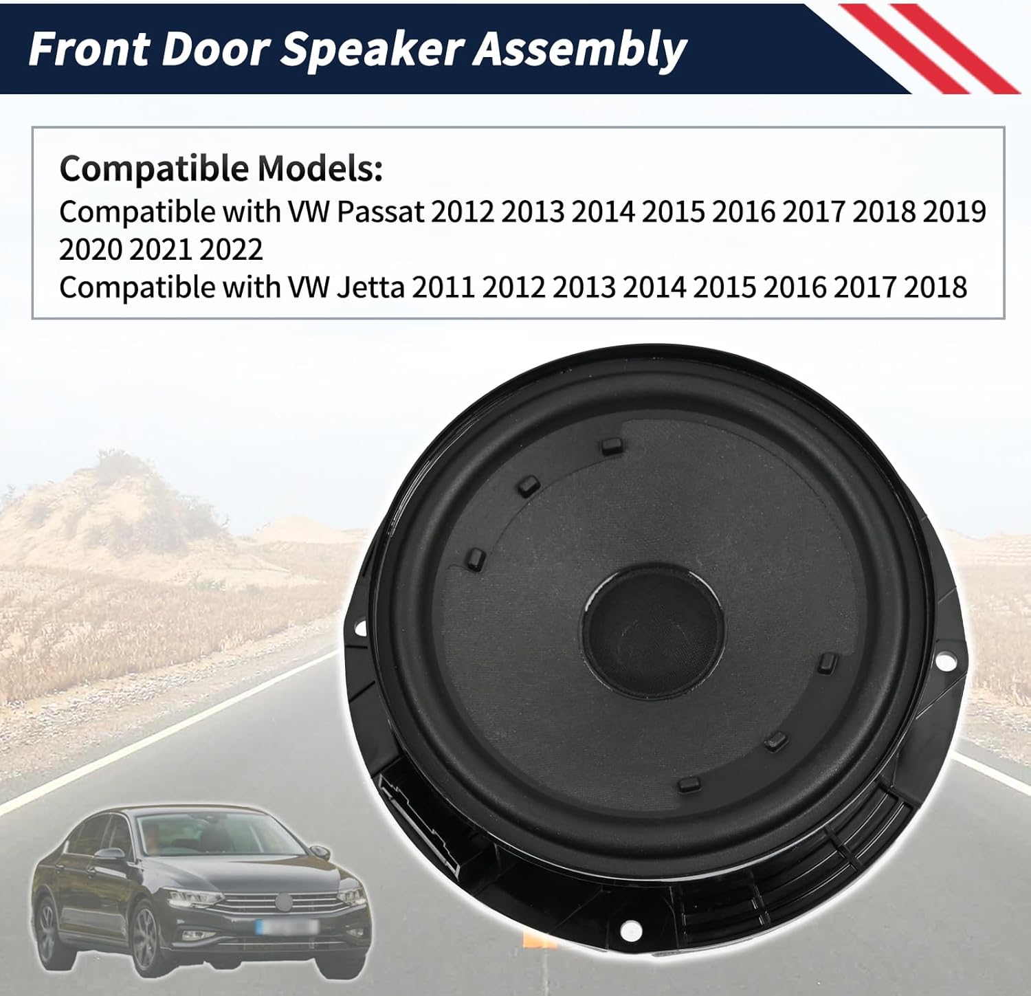 5C6035454A Front Door Speaker Assembly Fit for Volkswagen Passat 2012-2022 ＆ Jetta 2011-2018, 6 inch Bass Loudspeaker Left Driver or Right Passenger Side Front Door Radio Speaker 5C6-035-454-A