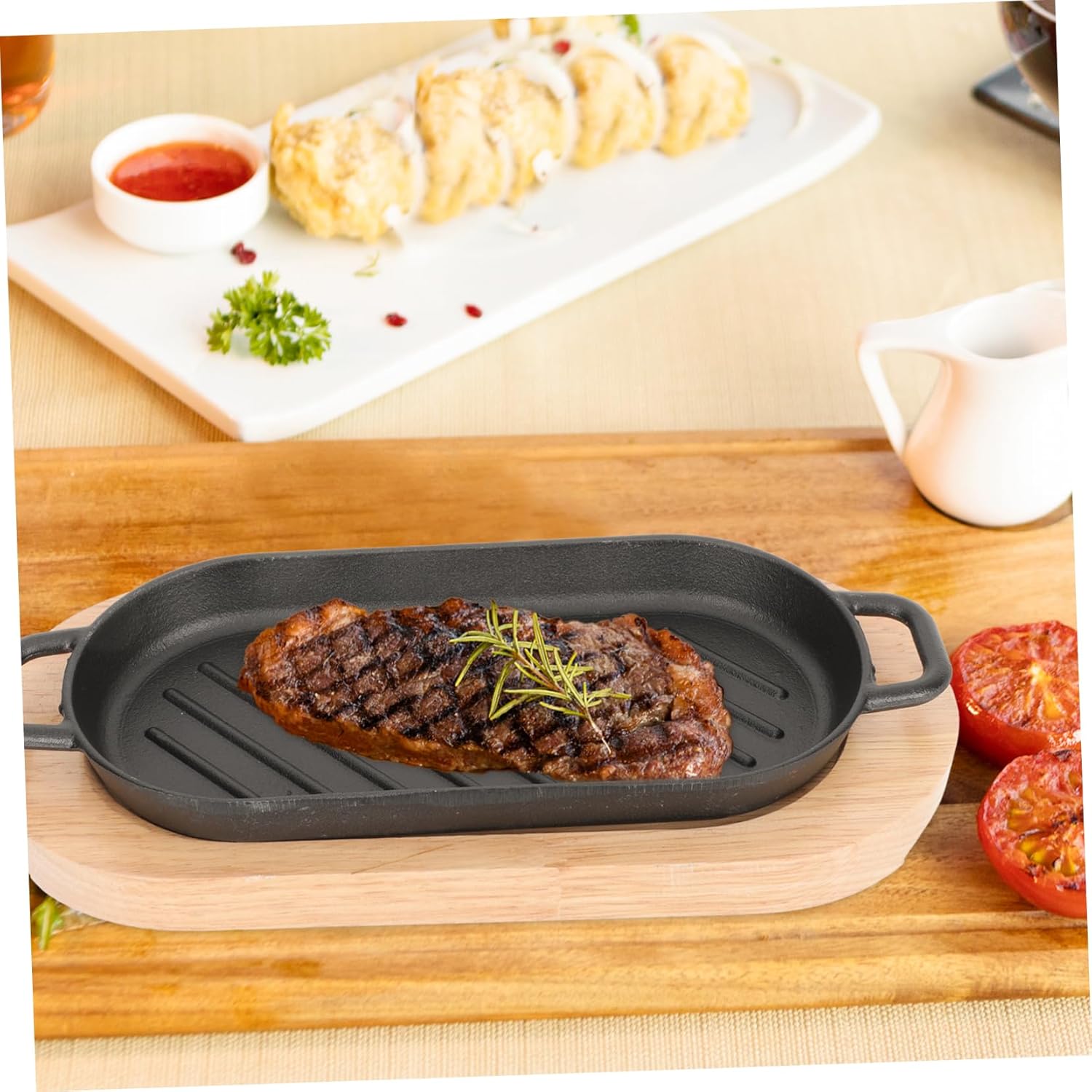 PRETYZOOM 1 Set Steak Plate Grilled Fish Plate Stovetop Grill Pan Teppanyaki Pan Non- Stick Plate Electric Grill Electric Roasting Pan Grill for Stovetop Non Stick Grill Pan Black Wood