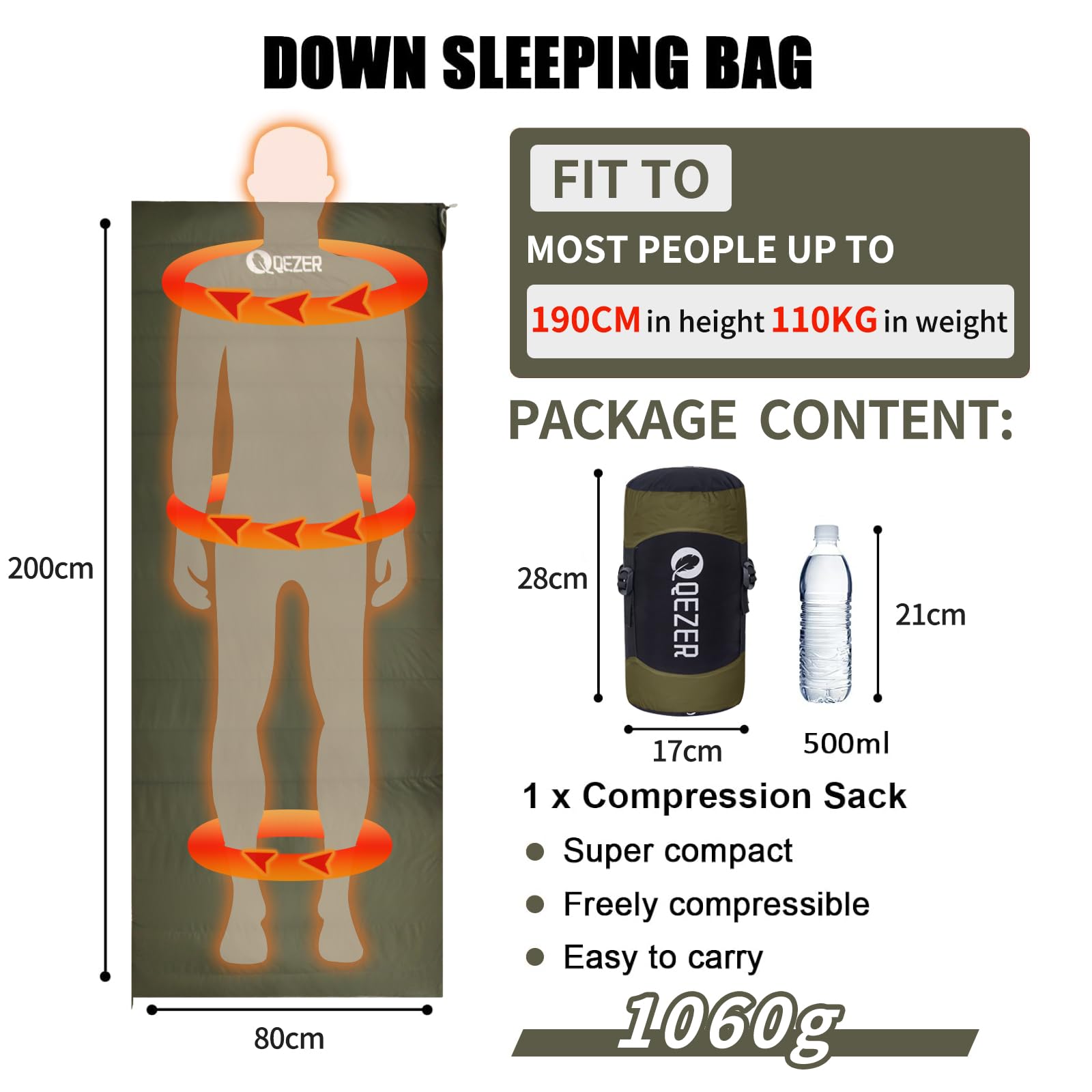 Daunenschlafsack Ultraleicht Deckenschlafsack kleines Packmaß für Camping und Trekking 3~4 Jahreszeiten Outdoor oder Indoor