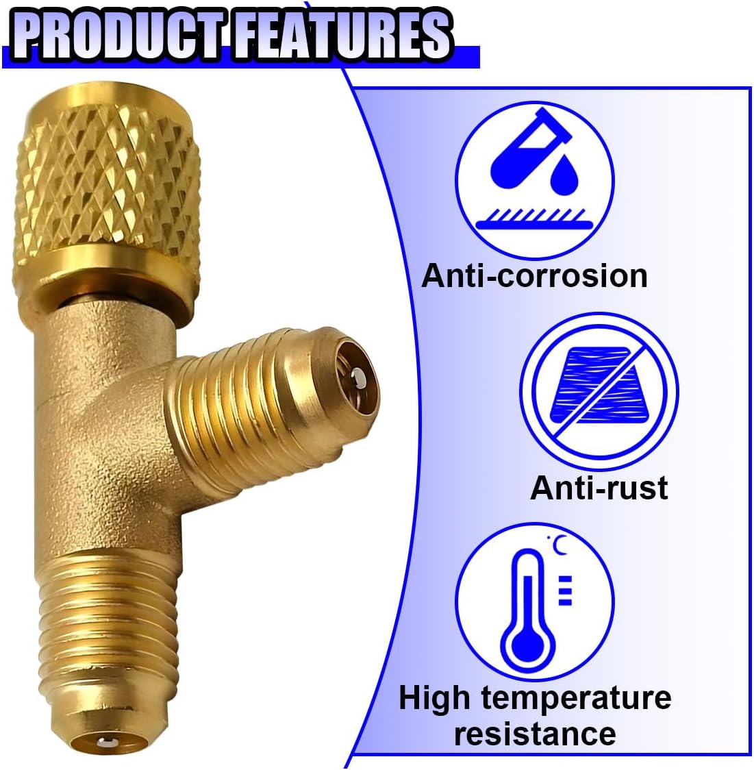 YoRise 2PCS Quick Coupler Access Tee, 1/4'' SAE Air Conditioning Valves Core Tee Adapter with Swivel Connector, Brass HAVC Line Repair Tool for R22 R12 R134 Gauge Deep Vacuum Pump Manifold (Gold)