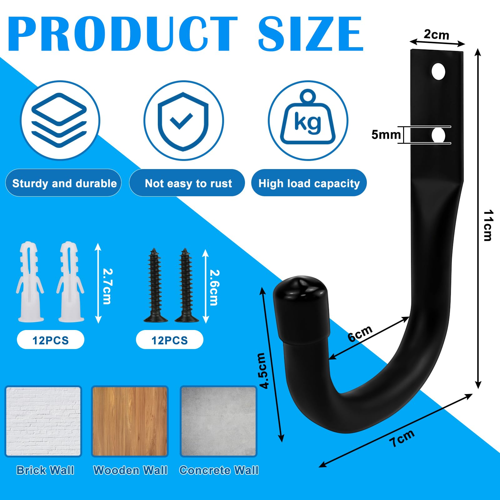 Ganci Per Garage A J - Set Da 6, Nero, Portata 15kg, Per Biciclette E Attrezzi - Foto 3