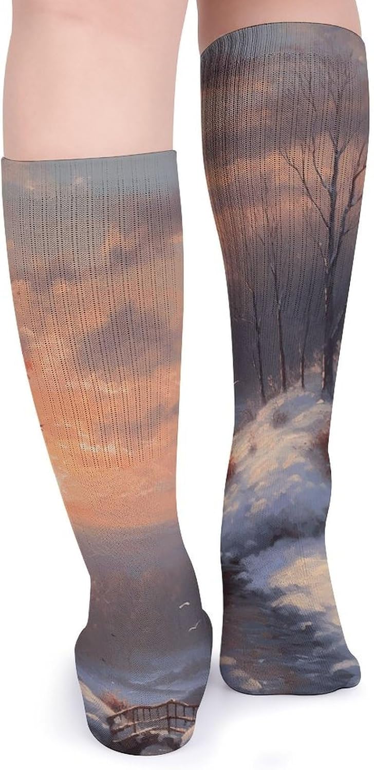 Winter Sunset Socks 5-Pairs Breathable Crew Socks Casual Comfort Aesthetic Sock Lightweight Calf Sock