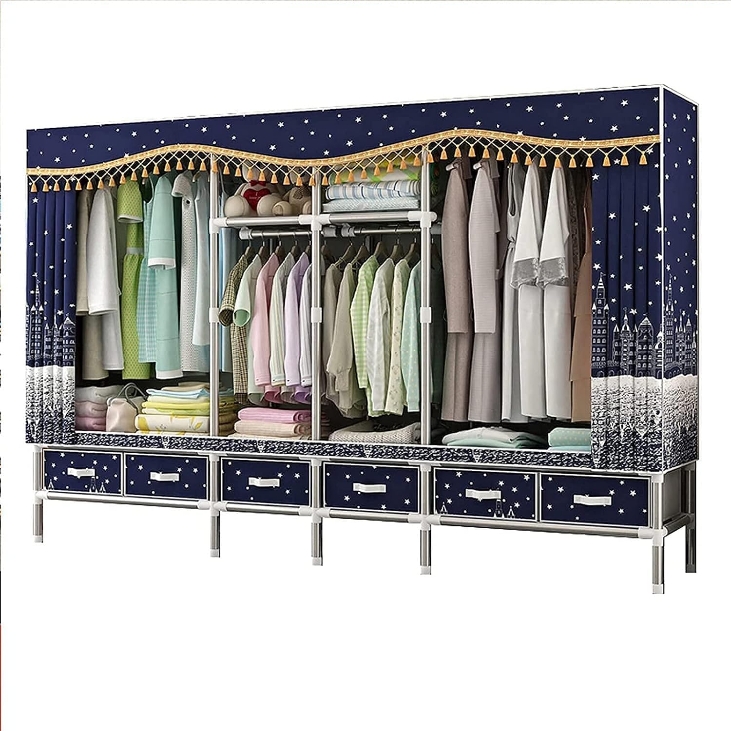 Portable Wardrobe Cloth Wardrobe Large Wardrobe,Simple Portable Wardrobe Multifunction Bedroom Wardrobe Storage Partition Suspension Storage Wardrobe,D,172 * 240 * 45cm Port