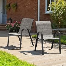 Stackable Outdoor Dining Chairs Set of 2, Textilene Patio Chairs with Powder-Coated Metal Frame, Ideal All Weather Outdoor Armchair for Backyard, Balcony and Poolside