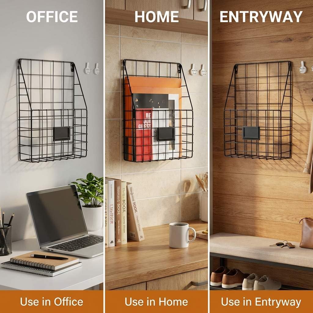 QWORK Portariviste da parete in filo metallico, grande capacità, impermeabile e antiruggine, perfetto per casa e ufficio
