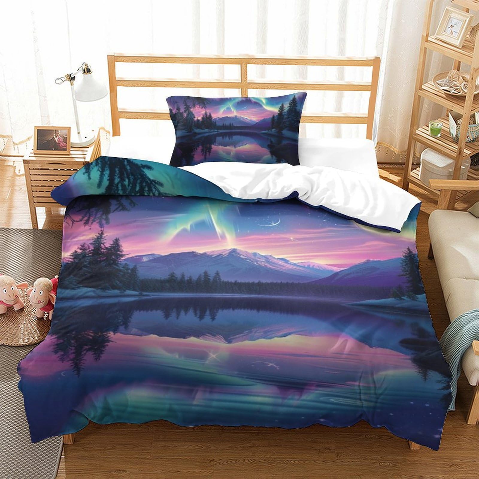 Housse de couette Aurora 3D pour lit simple 135x200 avec taie d'oreiller