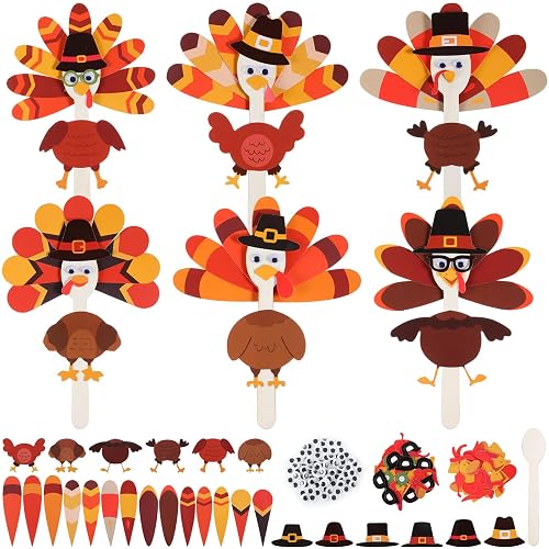 24 Sets Thanksgiving Turkey Craft Kit Wooden Spoon Party Favors