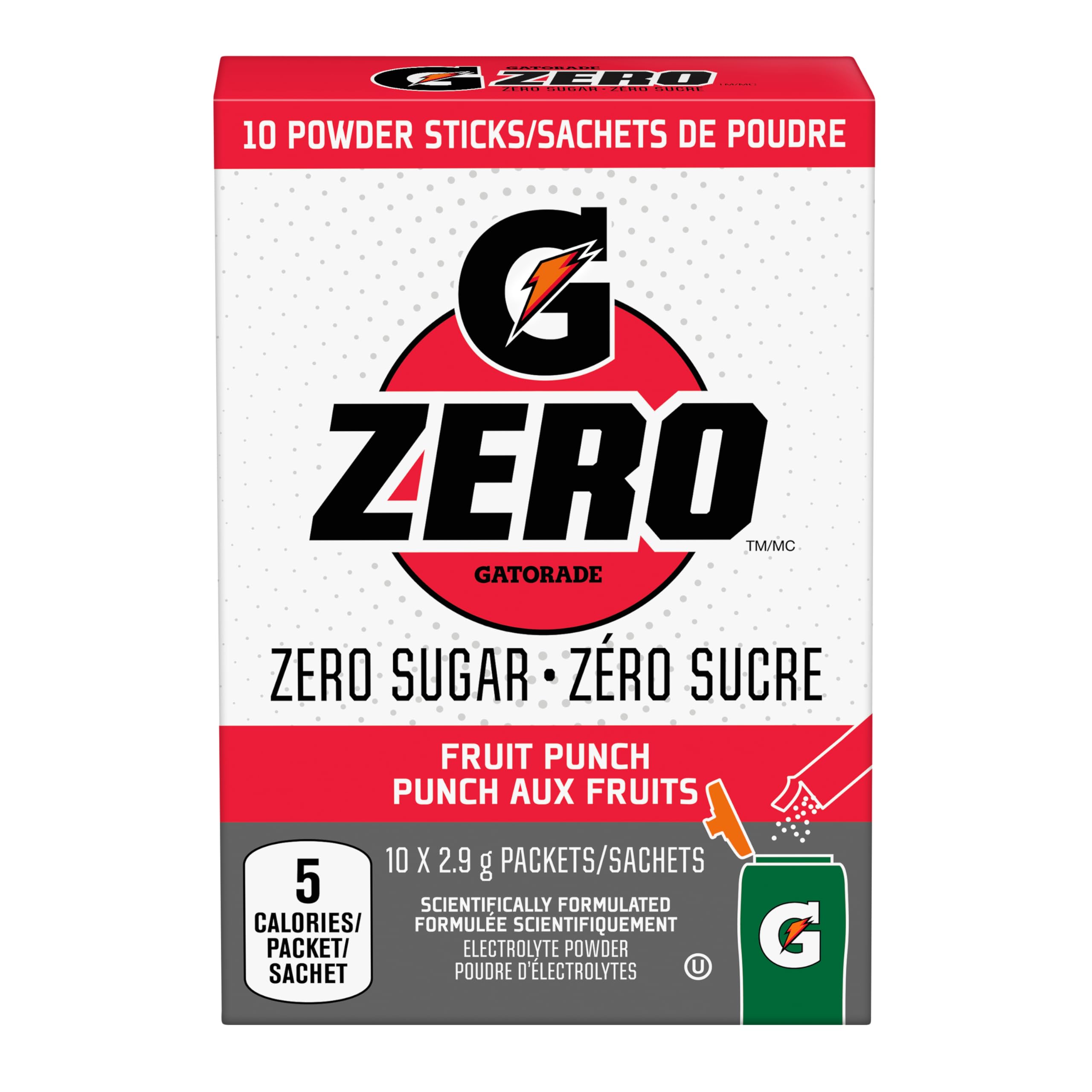 GATORADE ZERO - Fruit Punch Electrolyte Powder Drink Mix 8 Sachets (29g) By COUGAR | Zero Sugar Hydration Powder | 5 Calories Per Sachet – (Imported - USA)-image-31