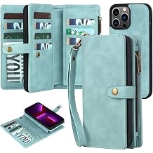 TwoHead for iPhone 13 Pro Max Wallet Case with 11 Card Holders,Blue