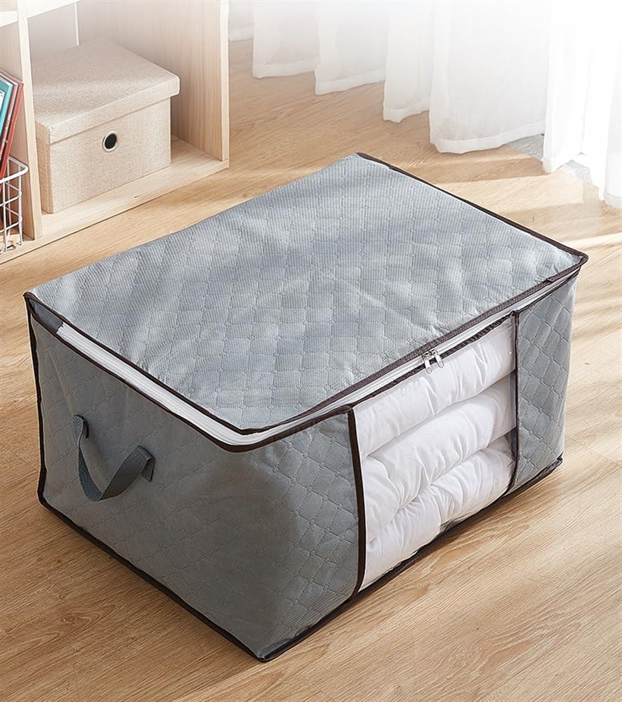 Contenedores de almacenamiento de ropa, organizadores de armario, contenedores de almacenamiento con asas duraderas, tela gruesa para ropa, manta (gris, 60 x 40 x 35 cm)