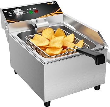 6L Commercial Deep Fat Fryer, 3000W Stainless Steel Electric Chip Fryer with Basket & Lid, Adjustable Temperature 60-200 C Fast Heating Easy Clean Deep Fryer for Restaurant Cafe Use