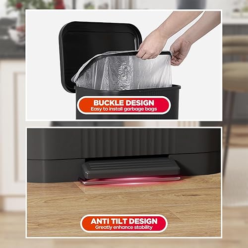 Miniatura 5 de Basurero de cocina de 13 galones50 litros, tapa silenciosa de cierre suave con pedal de pie, acero inoxidable y diseño de plástico para el hogar,