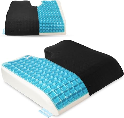 Cojín Viscoelástico con Gel, Diseño en U para Coxis y Frontal Curvo, 45x40x8 cms, Funda Lavable con Base Antideslizante, Cojín Ergonómico para Silla de Oficina y Silla de Ruedas