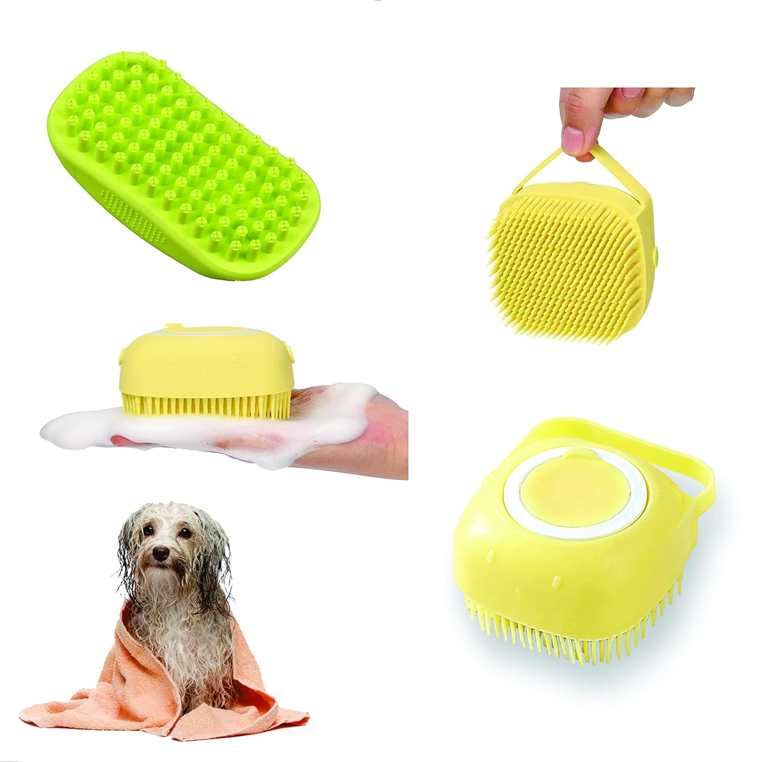 2 Pack Dog Bath Brush Shampoo Dispenser and Massager With