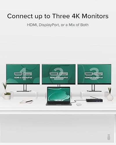Miniatura 3 de Plugable Estación de acoplamiento de triple monitor USB C 12 en 1, pantallas 4K triples con 3 puertos HDMI o 3X DisplayPort, compatible con Mac,
