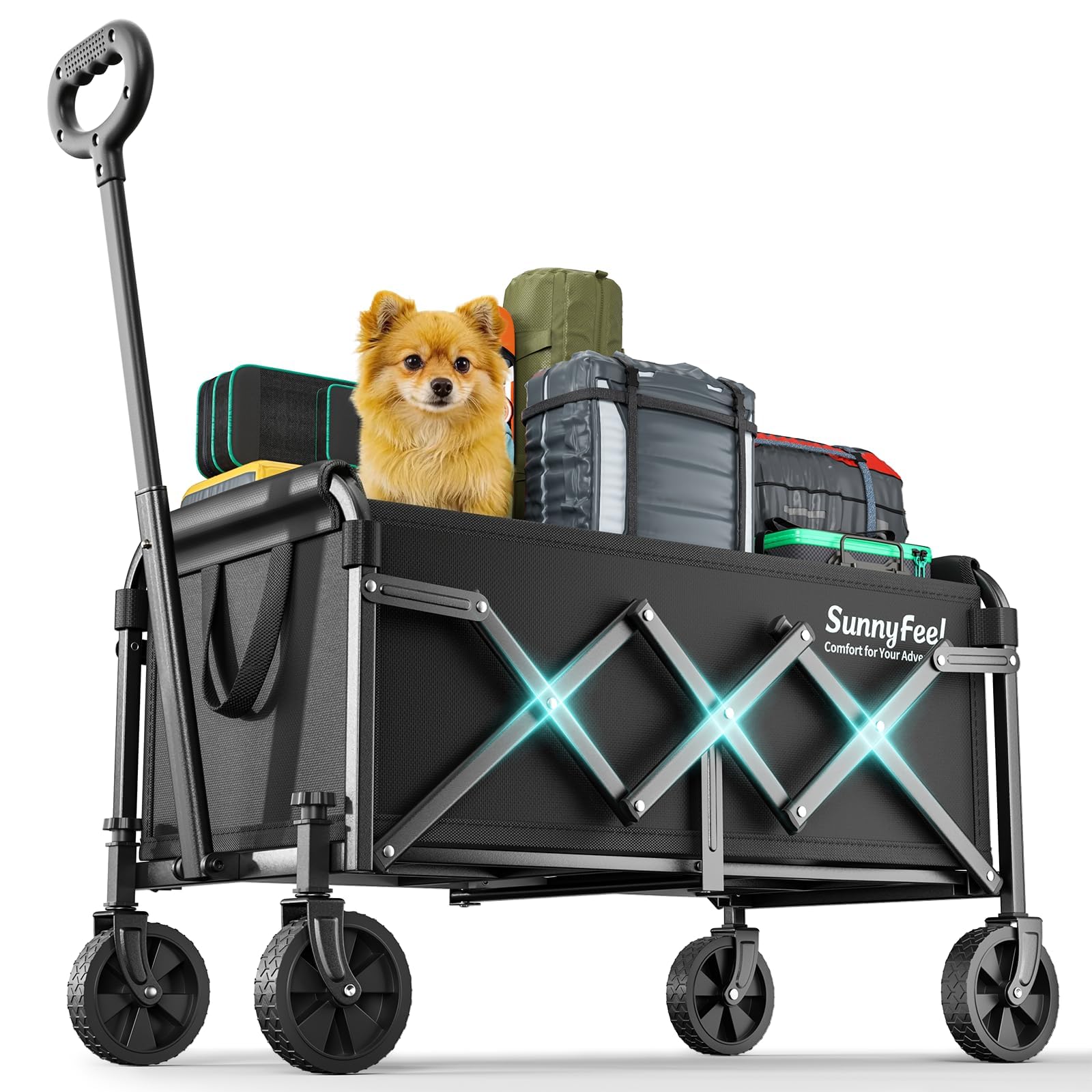 SunnyFeel 100L Festival Trolley on Wheels,Foldable Utility Cart Wagon,Black