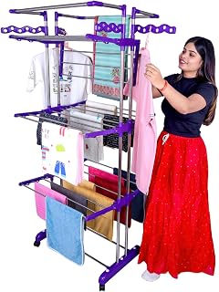 UNIZONE Stainless Steel Foldable Cloth Dryer Stand Double Rack Cloth Stands for Drying Clothes Steel (Cross)- Jumbo 3 Laye... Price In India
