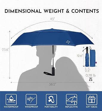 LILAC Umbrella Windproof Strong Compact - 8 Ribs Double Canopy Vented Travel Brolly with 4 Reflective Safety Strips, Automatic Open Close Folding Rain Gear for Night Walking & Handbag