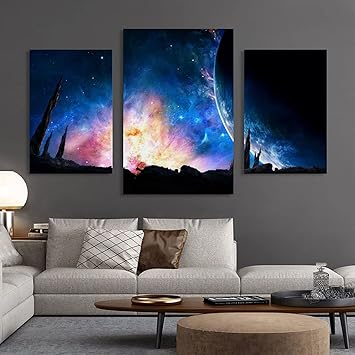 Amazon Co Jp 壁絵 インテリア おしゃれ 現代 部屋飾り 絵画 耐用 色落ない アートパネル 三枚セット キッチン 新築祝い バー Sf 星 地球 ホーム キッチン
