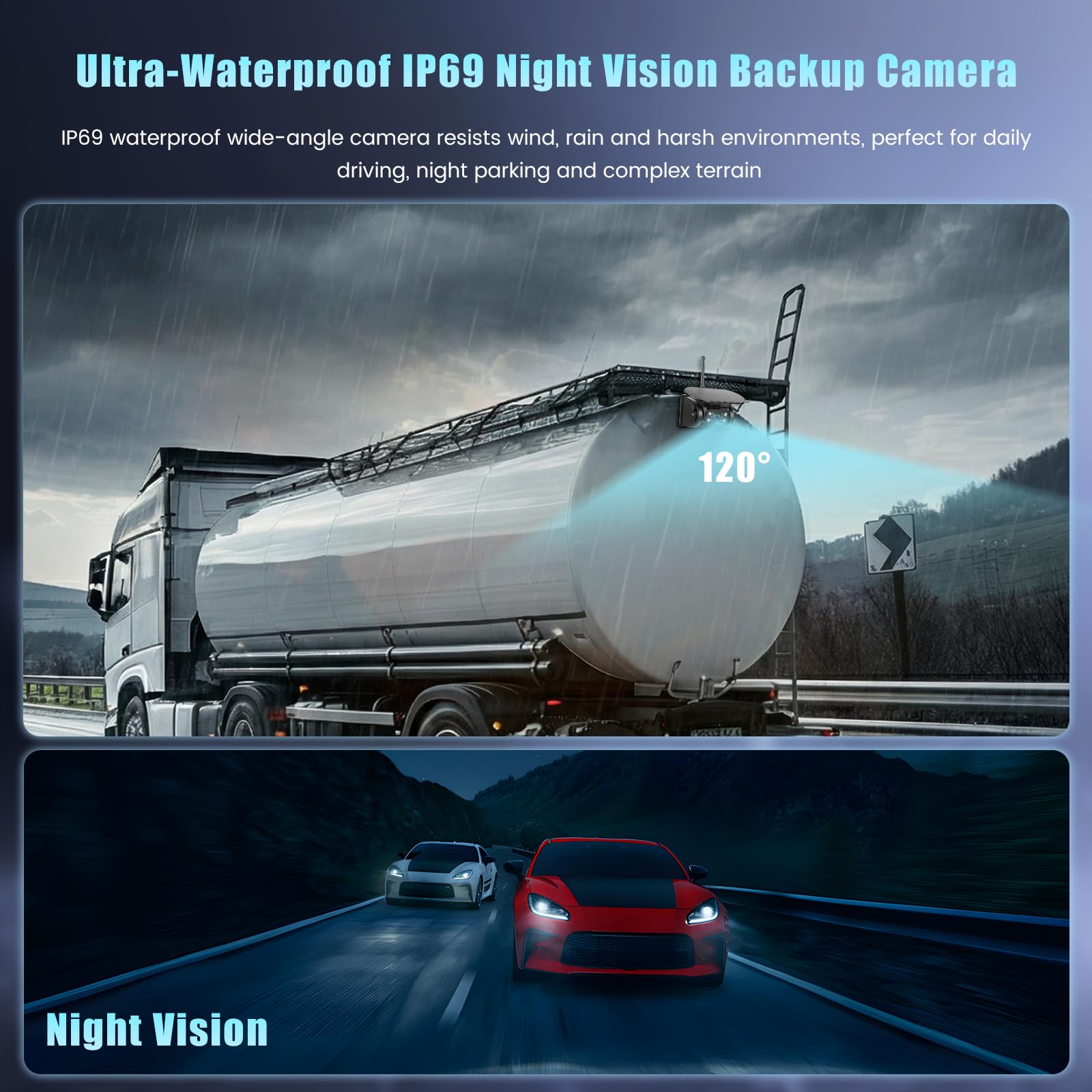 Hikity Telecamera Retromarcia Wireless Solare Magnetica con Monitor 5'' IPS | IP69 Impermeabile Telecamera Visione Notturna 10000-mAh-Akku Telecamera Posteriore Auto per Camion Camper