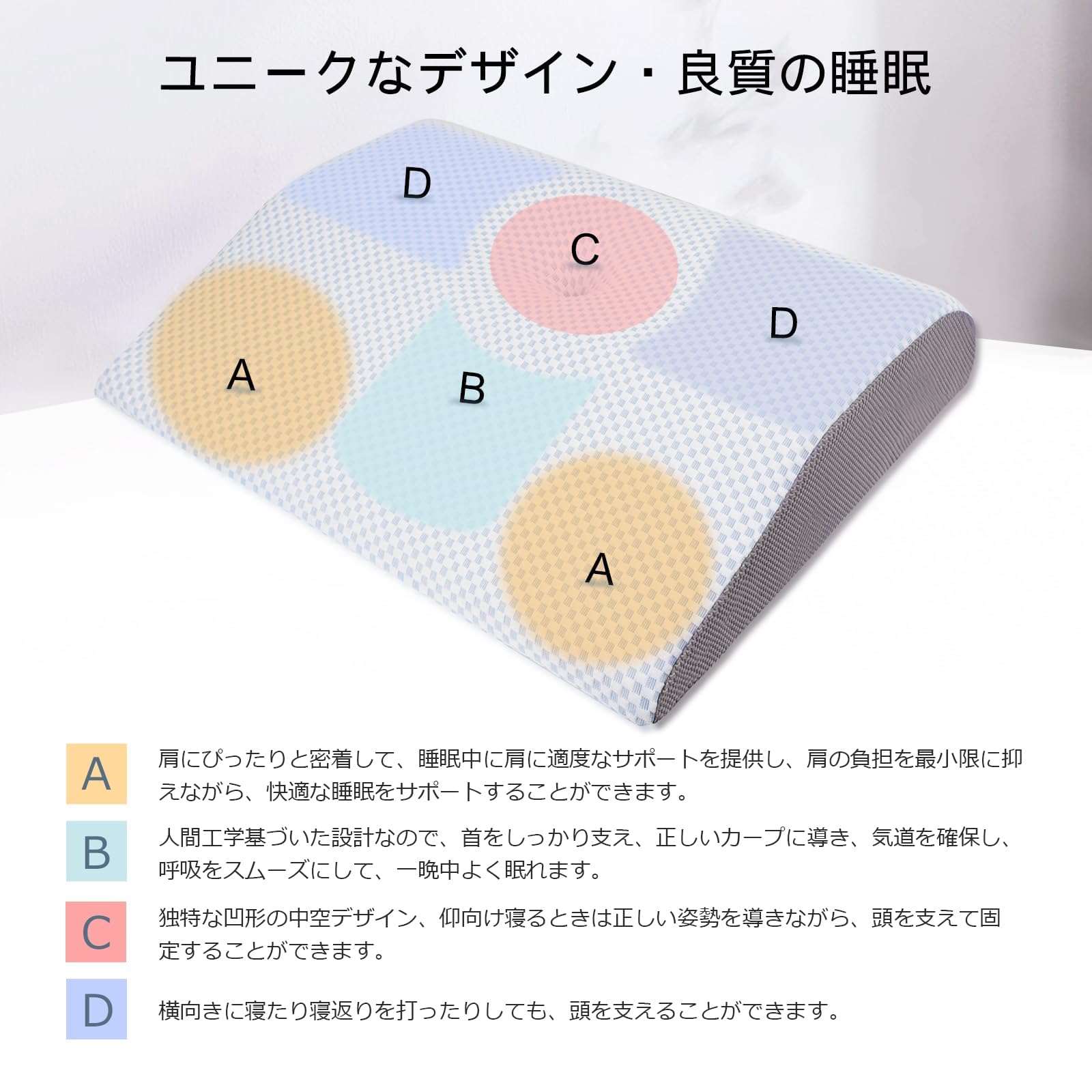 枕 肩までサポート 介護用クッション【 肩・首・頭をしっかり支える】まくら 肩が痛くならない: 首が痛くならない 快眠 低反発 中空設計 通気性 3D構造 pillow 安眠枕 洗えるカバー付き 誕生日 母の日 父の日 プレゼントに最適 54×42cm