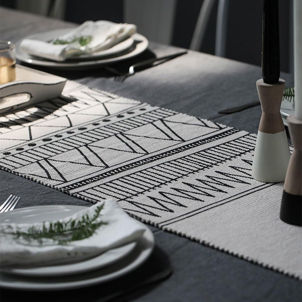 Black Friday - 40% OFF KIMODE Moroccan Fringe Table Runner 14 X 72 in, Bohemian Geometric Cotton Fabric Handmade Woven Tufted Tassels Christmas Table Linen Machine Washable Minimalist Home Decorative, Black and White