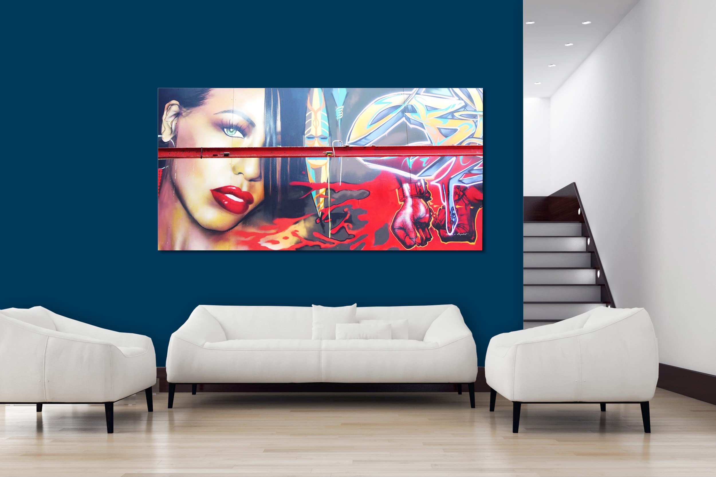 Glücksvilla - Graffiti 2 (Leinwand-Bild 2 cm, 160 x 80 cm) | div. Maße - aus DE - Kunstdruck Deko Wandbild quer - Paris Gemälde sprayen Kunst Mann Airbrush