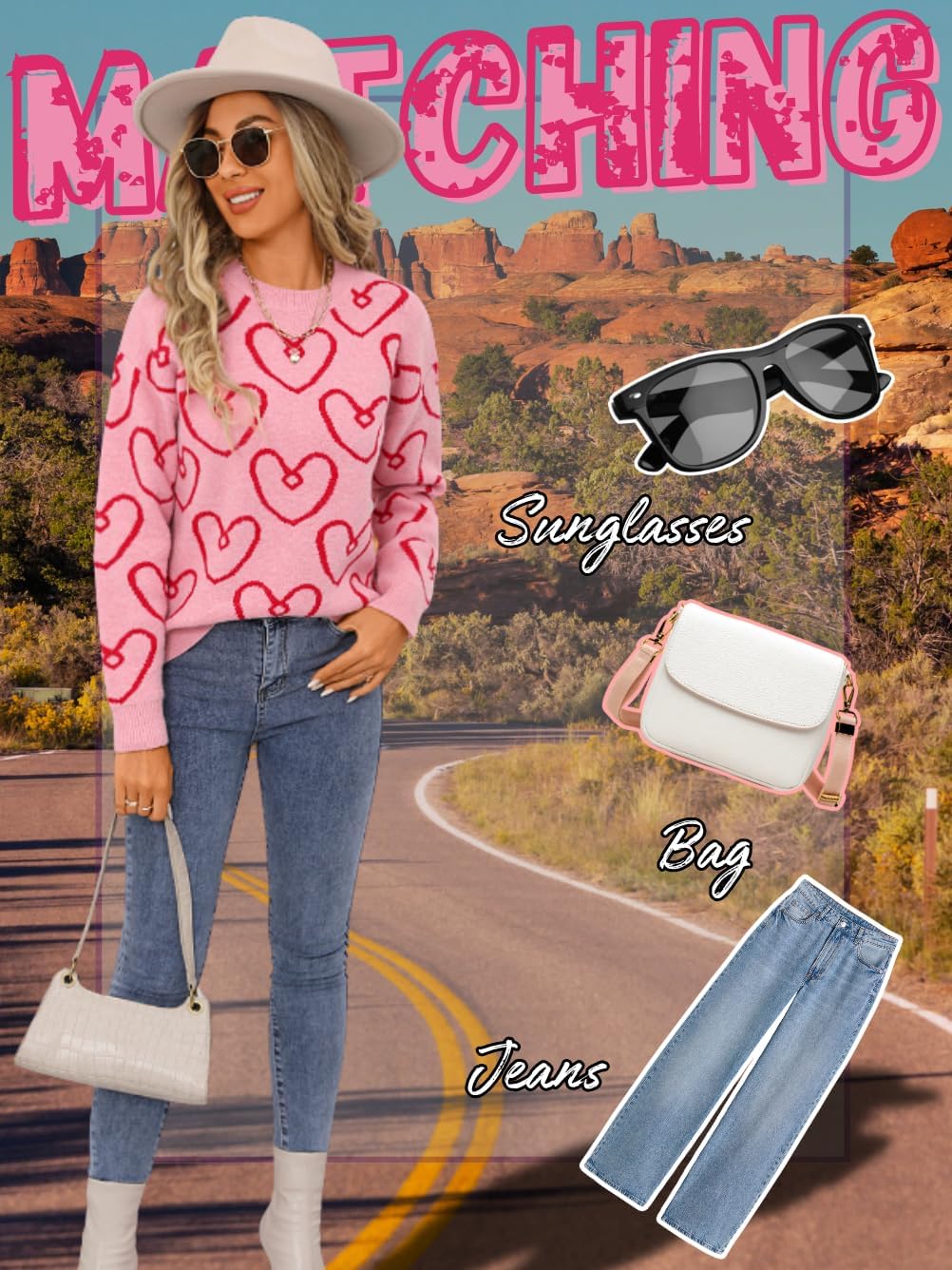 Kaei&Shi Women Cute Pink Heart Graphic Sweater,Crew Neck Valentines Sweatshirt,Regular Fit Top Spring Fall - Image 6