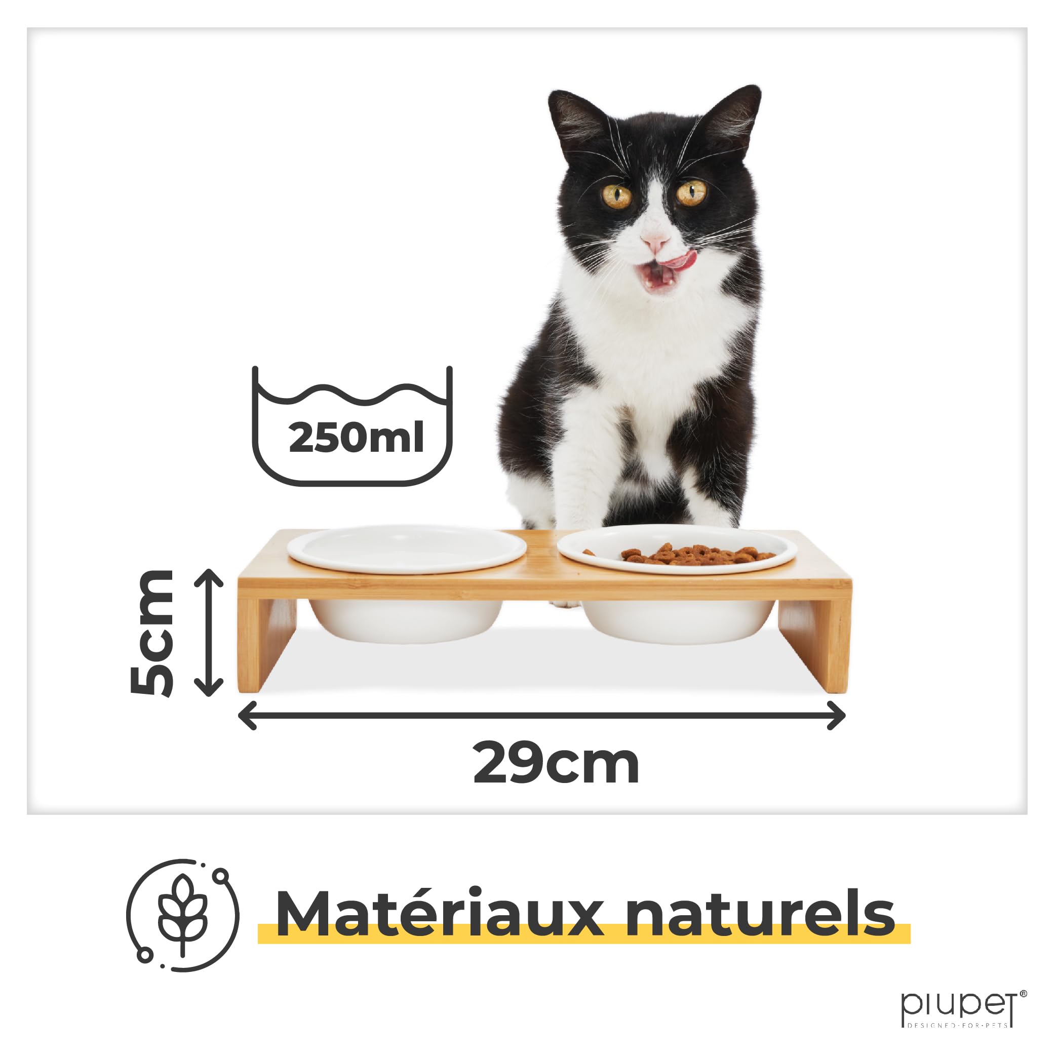 PiuPet® Gamelle 250ml I Support avec 2 Bols I Gamelle Chat surélevée I ceramique I Bol pour Petit Chien