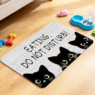 Black Cats Dog Food Mat for Pet Cat Food Mat, Absorbent Quick Dry Dog Bowl Mats for Food and Water, Non-Slip Cat Pet Feeding Mats for Floor Placemats 12"x20"