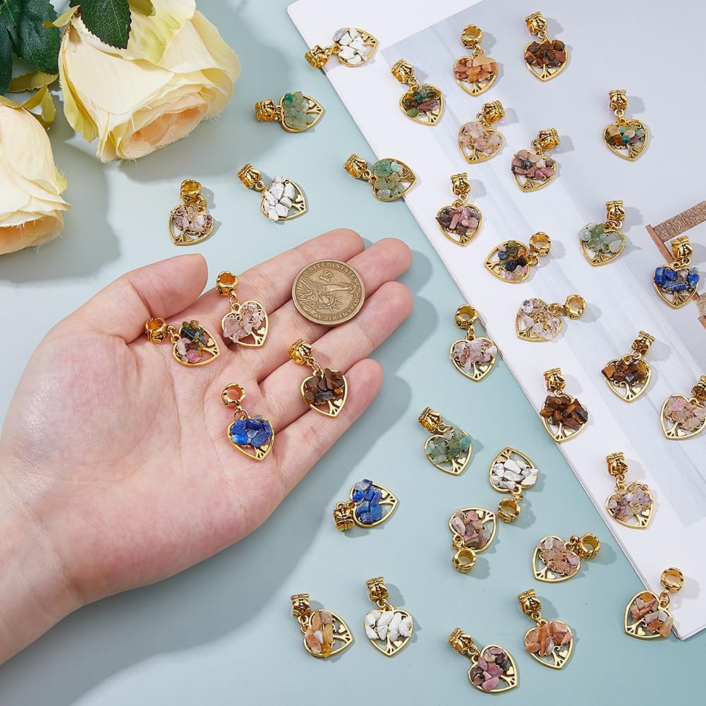 SUPERFINDINGS 36Pcs 9 Styles Tree of Life Charms 1.14 Inch Crystal Pendant Gemstone Chip Tree Pendants for DIY Jewelry Making Necklace Earring - Image 3