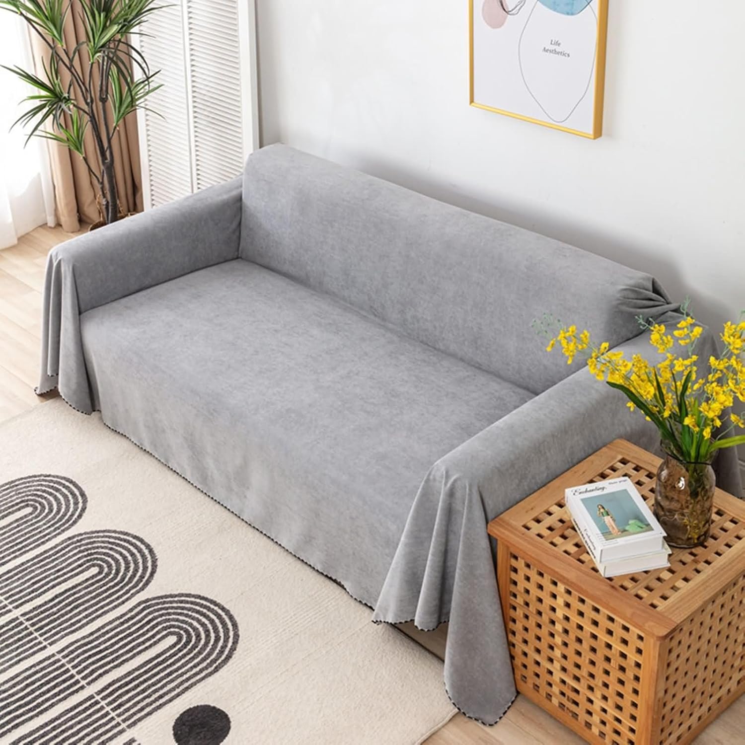 Single Couch Covers for Sofa, Grey Solid Color Furniture Protector Sofa Cover, Polyester, 71" W x 59" L