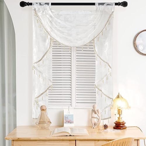 Miniatura 2 de NAPEARL Cenefas de ventana para sala de estar, cenefa de dos festones, tratamiento de ventana, cenefa de cascada para decoración de cocina y