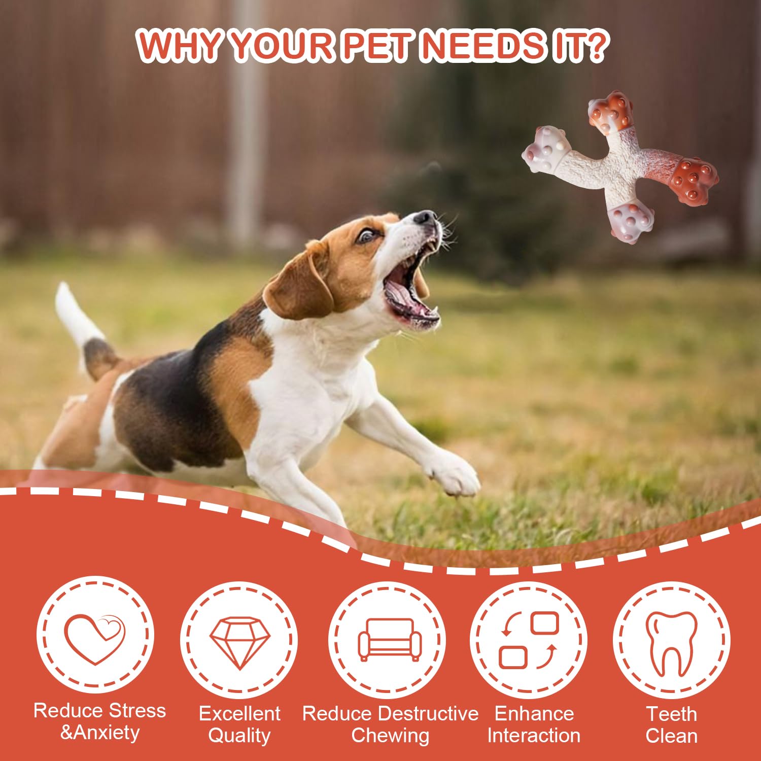 CHEW BOSS Dog Chew Toys Indestructible - 2 Pack Extreme Tough Dog Toys for Aggressive chewers, X and Y Shaped Real Beef/Bacon flavores, Large durable interactive Nylon dog Toys - Image 4