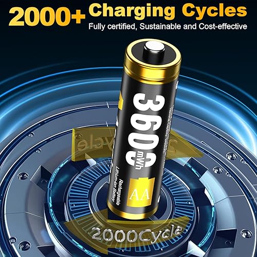 Miniatura 4 de Paquete de 8 baterías recargables AA de litio con cargador rápido, baterías de iones de litio AA de alta potencia de 3600 mWh, 1.5 V, batería AA de