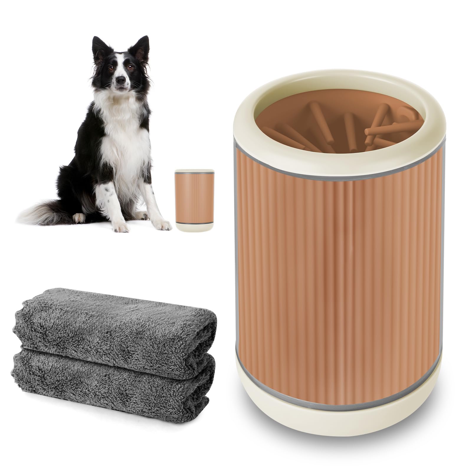 Vicloon Dog Paw Cleaner for Dogs, Dog Paw Washer Muddy Paws Cleaner with 2 Absorbent Towels, Pet Foot Cleaners for Dogs & Cats (M, Orange)