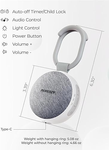 Miniatura 10 de Momcozy Máquina de sonido portátil con luz nocturna, máquina de sonido de ruido blanco para bebé, 20 sonidos relajantes, terapia de sonido, energía