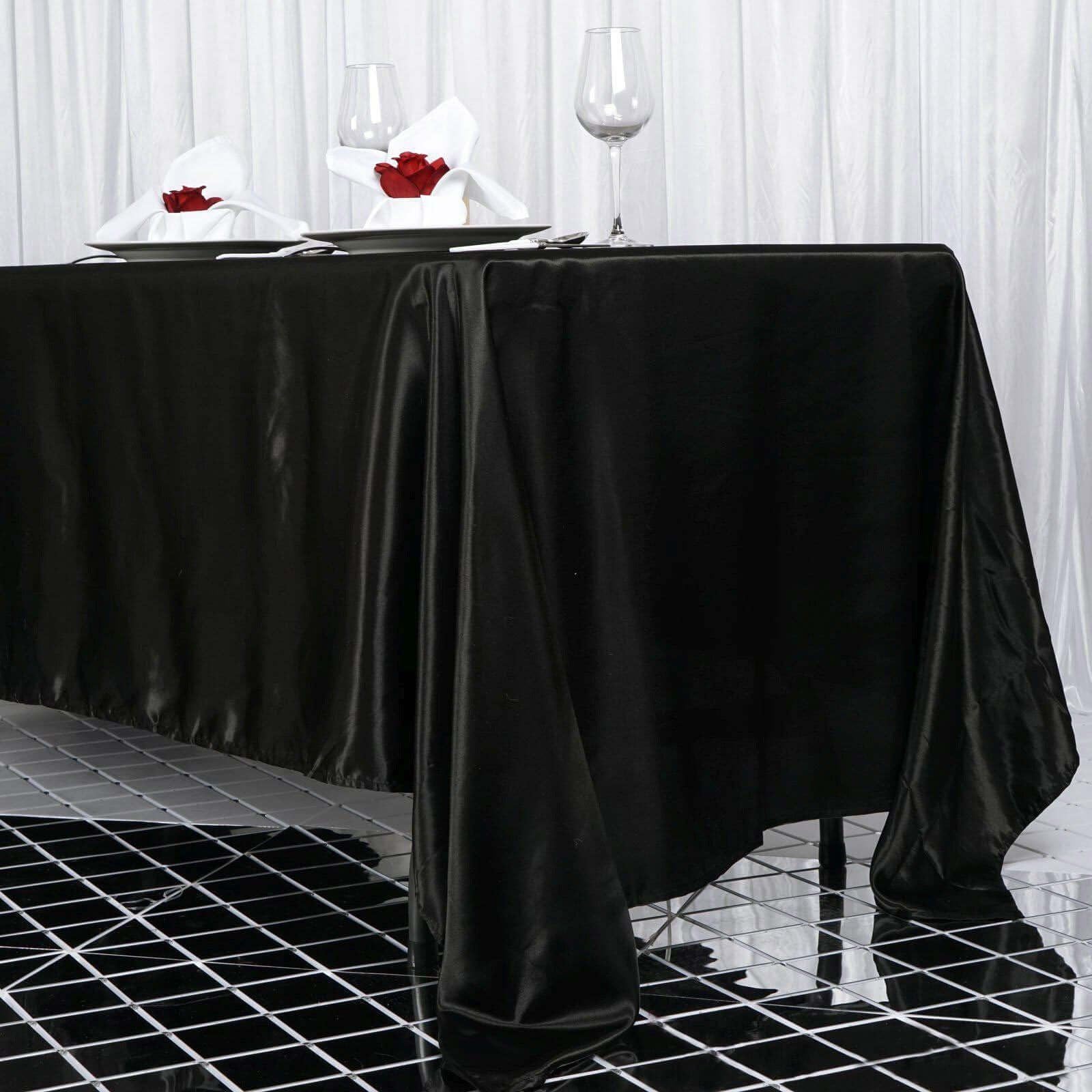 Efavormart 72x120 Rectangle Black Wholesale Satin Tablecloth Banquet Linen Wedding Party Restaurant Tablecloth