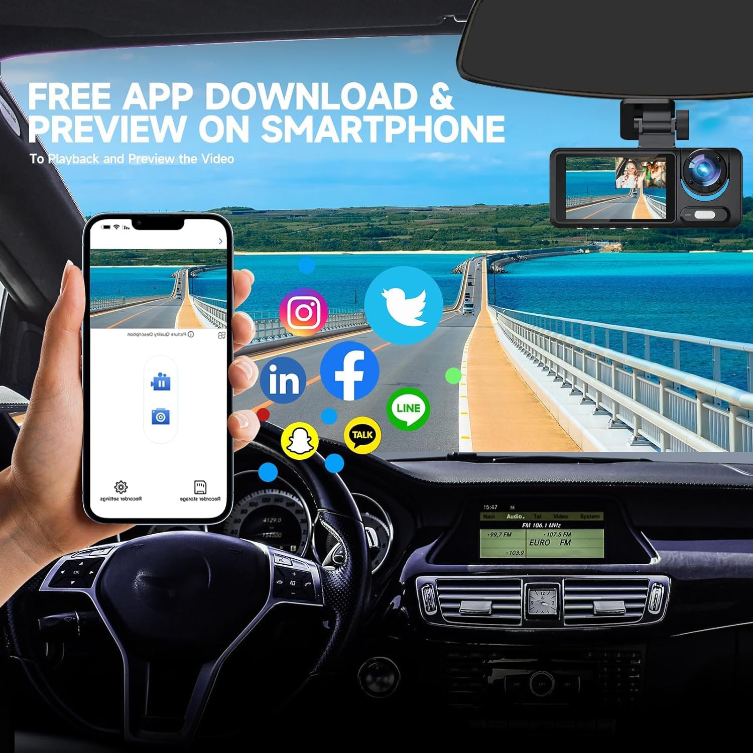 Dash Camera, 3 Channel Dash Cam Front and Rear, Full HD Dash Camera for Cars with 64G SD Card Car Dashboard Camera Recorder with 2'' IPS Screen 170°Wide Angle,WDR G-Sensor Parking Mode