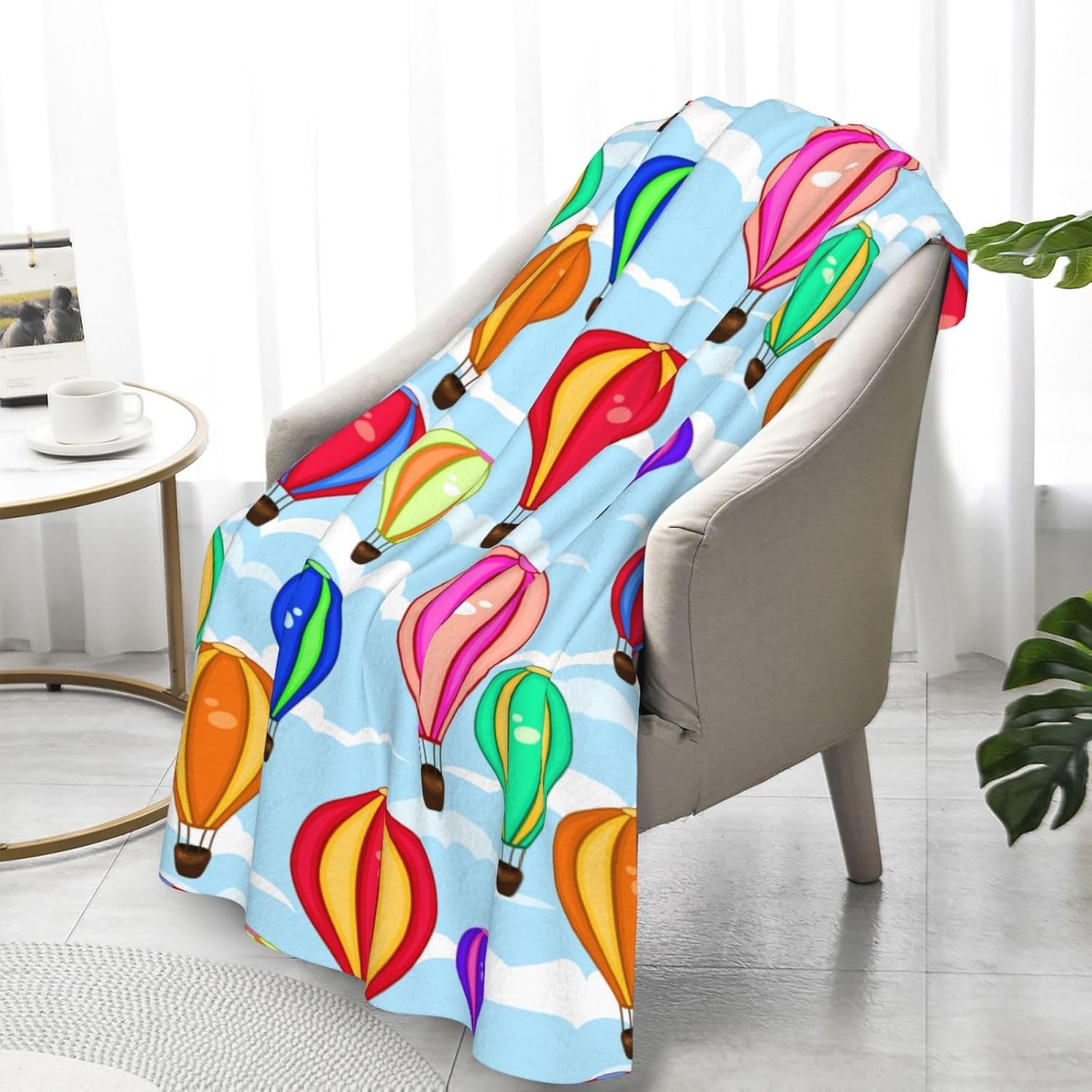Cartoon Hot Air Balloon Kids Blanket 40x50 Inches - Plush Flannel Throw Blankets for Boys & Girls - Playful Cloud & Balloon Print - Lightweight Travel Blanket for Car Bed & Sofa - Image 8
