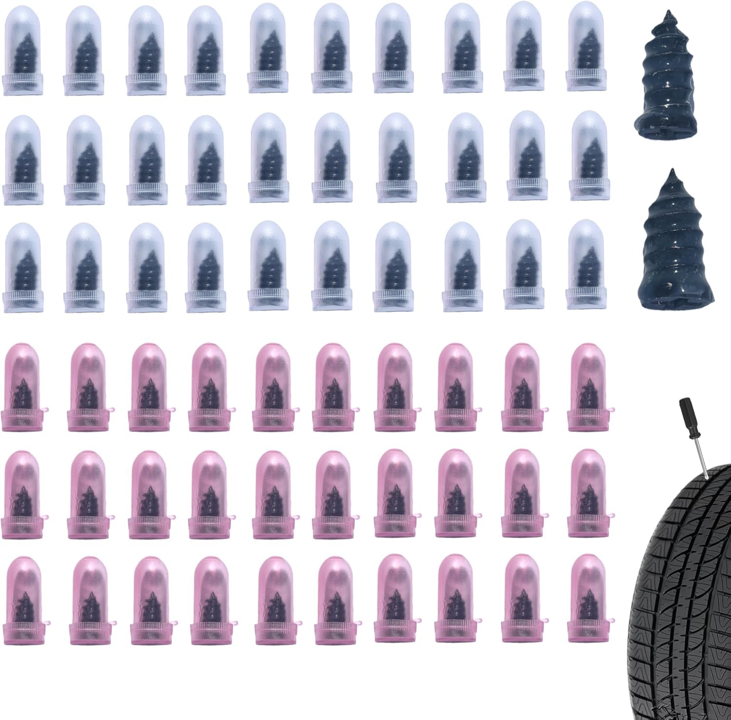 60PCS Tire Repair Rubber Nail Vacuum Tire Repair Spiral Rubber Screws Kit Self-Service Tire Screw Plugs Quick Repairs
