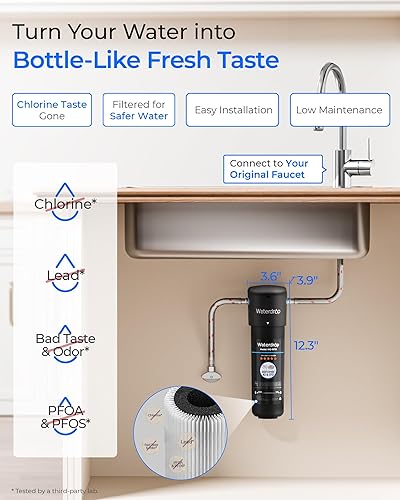 Waterdrop 10UA Under Sink Water Filter System, Reduces PFAS, PFOA/PFOS, Lead, Chlorine, Bad Taste & Odor, Under Counter Water Filter Direct Connect to Kitchen Faucet, NSF/ANSI 42 Certified, 1 Year(Black,1 Year)