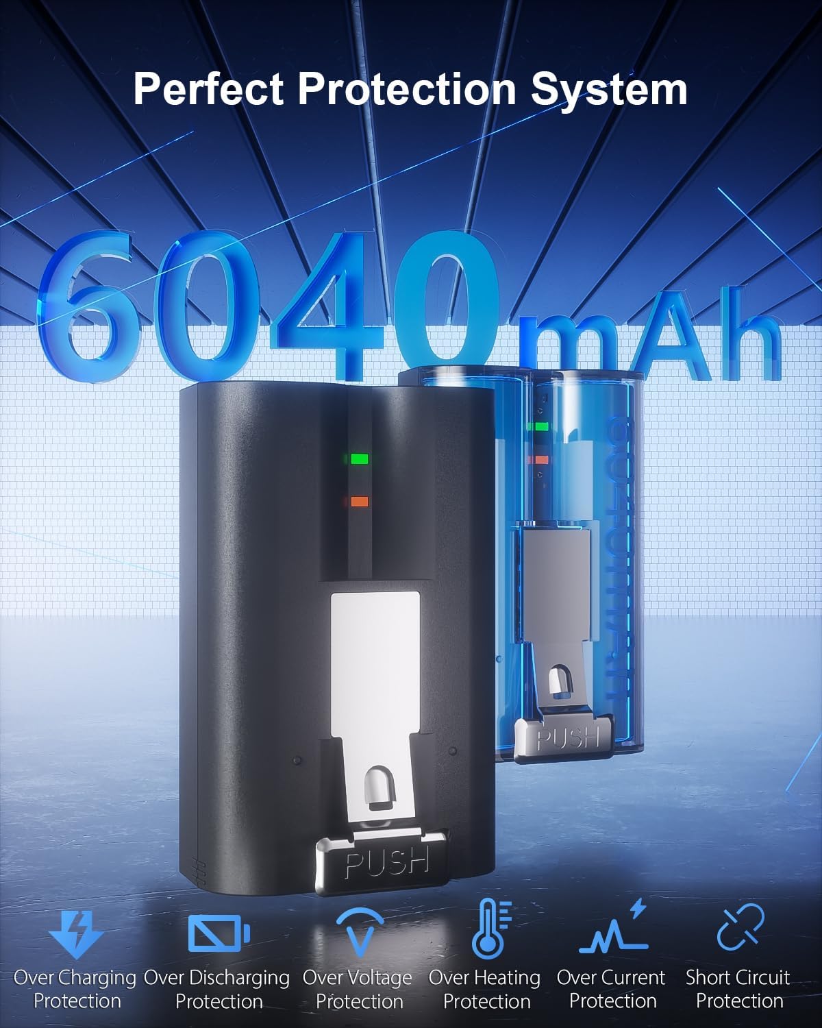 2 Pack Replacement for Ring Battery with Charger Station, 6040mAh Rechargeable Ring Doorbell Camera Batteries for Video Doorbell 2/3/3plus/4, Stick Up Cam/Spotlight Cam/Peephole Cam