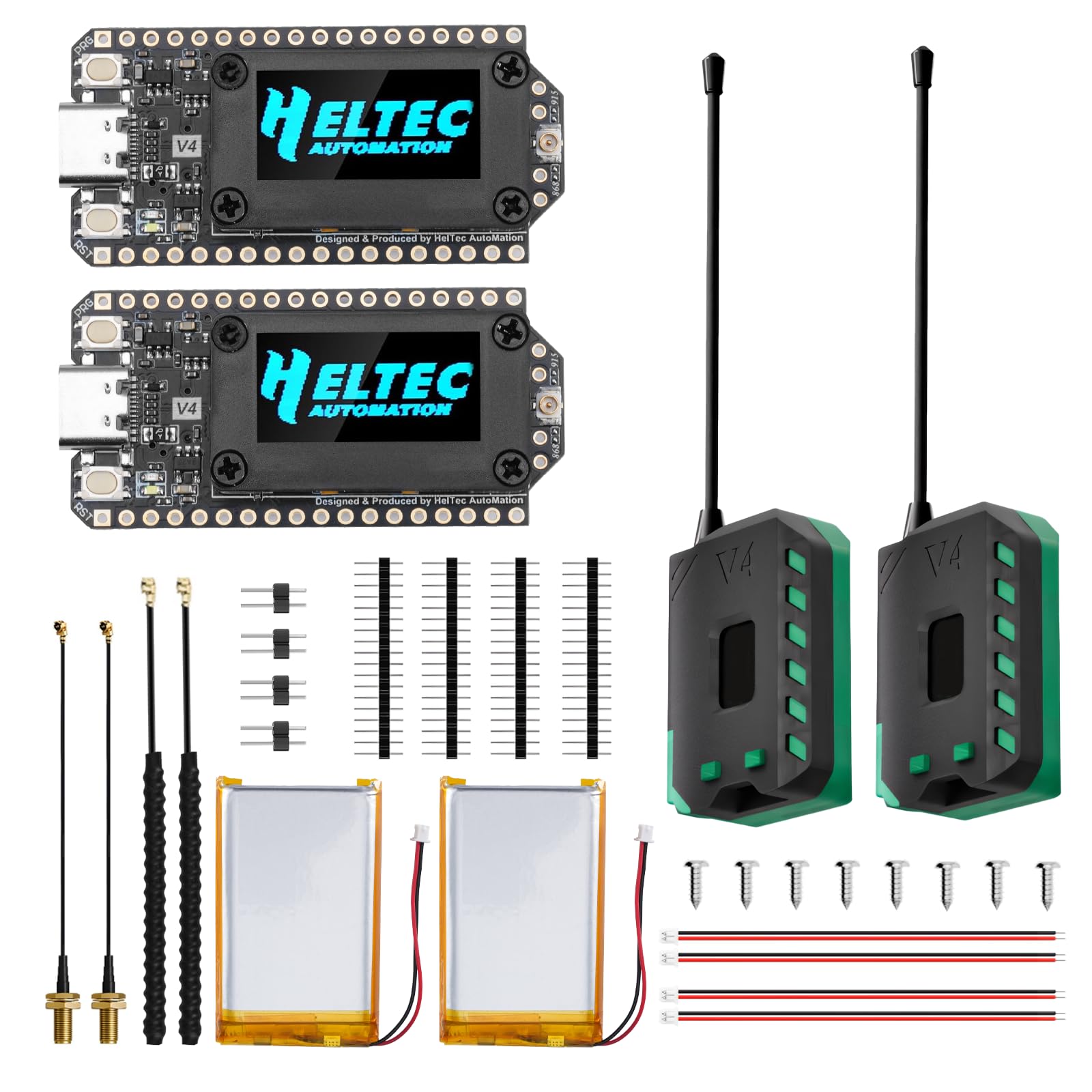 LoRa ESP32 V4 Entwicklungsboard mit 3000 mAh Akku,APKLVSR ESP32-S3 LoRa 32 V4 Modul mit OLED-Display,Schützendes Gehäuse,ESP32-S3 SX-1262 Chip,für Meshtastic IoT Arduino(2 Stück)