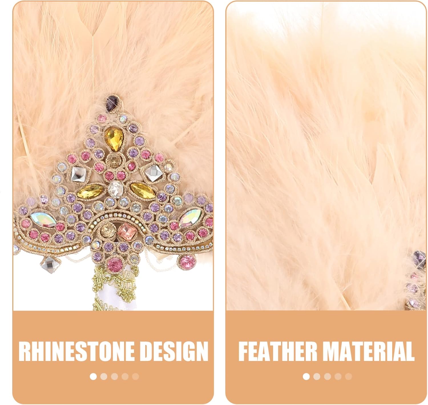 Exquisite Rhinestone Design Fan for Weddings and Stage Performances Handheld Plume Fan with Classic Color Photo Prop for Brides and Parties